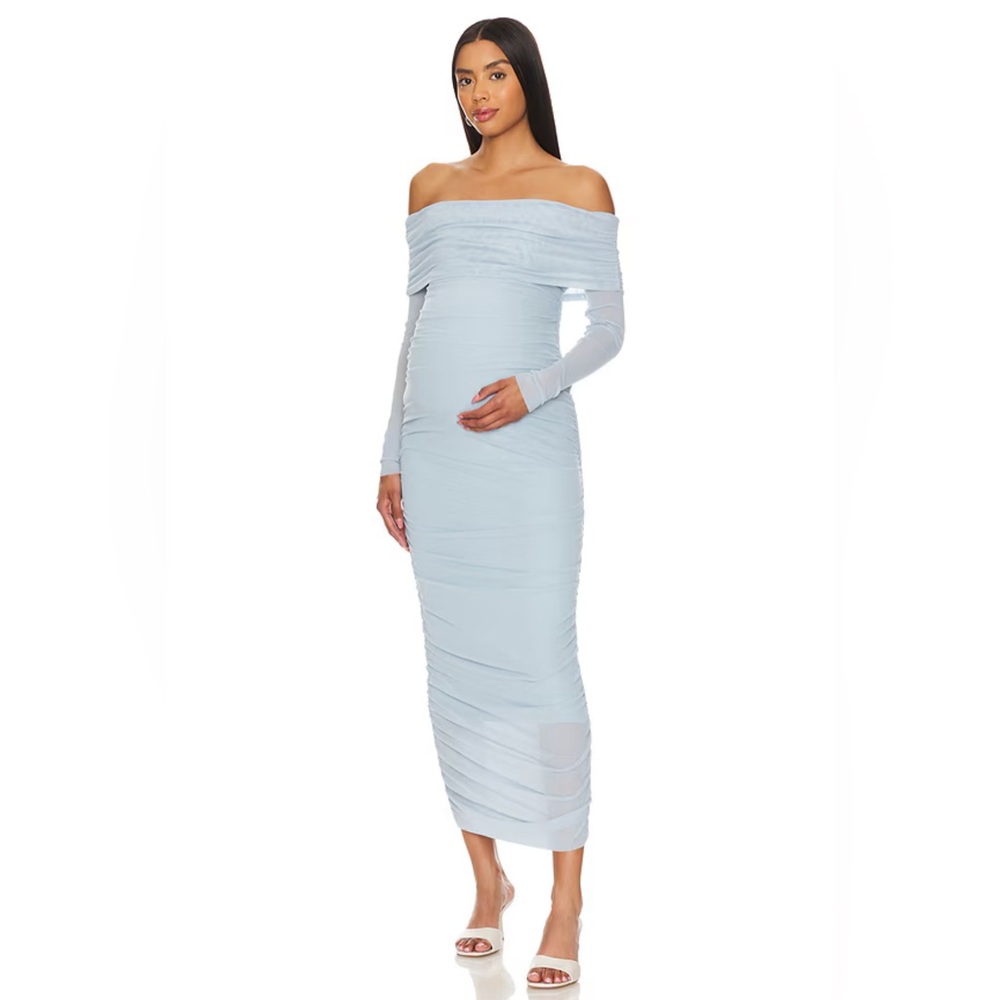 Bumpsuit Off the Shoulder Dress - Powder Blue